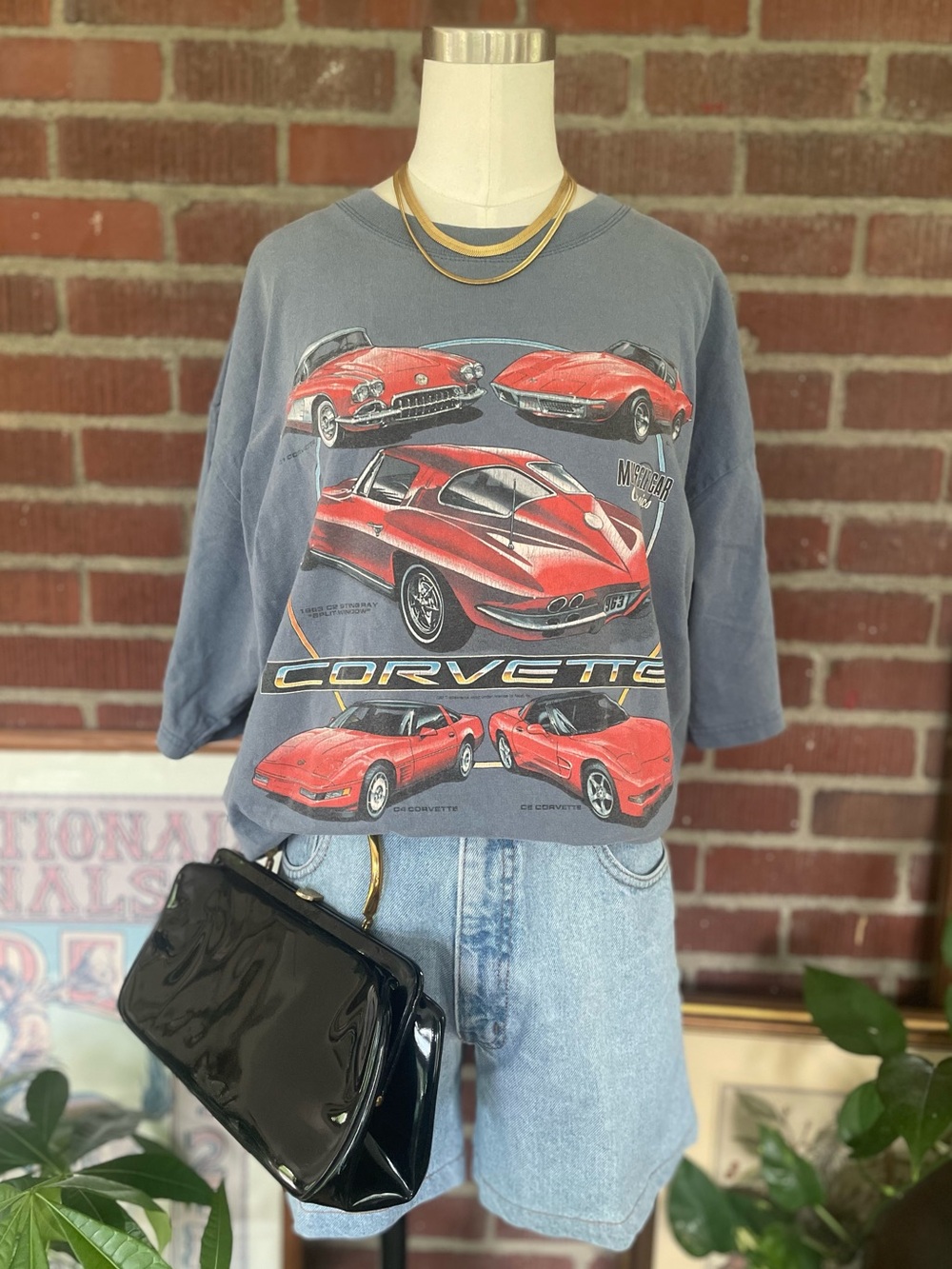 Gildan Corvette Blue Short Sleeve Tee with Red Graphics